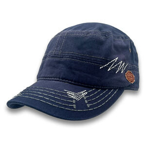 Blue Army Cadet Hat Round Top BDU Baseball Castro Cap Stretchable Garter Back
